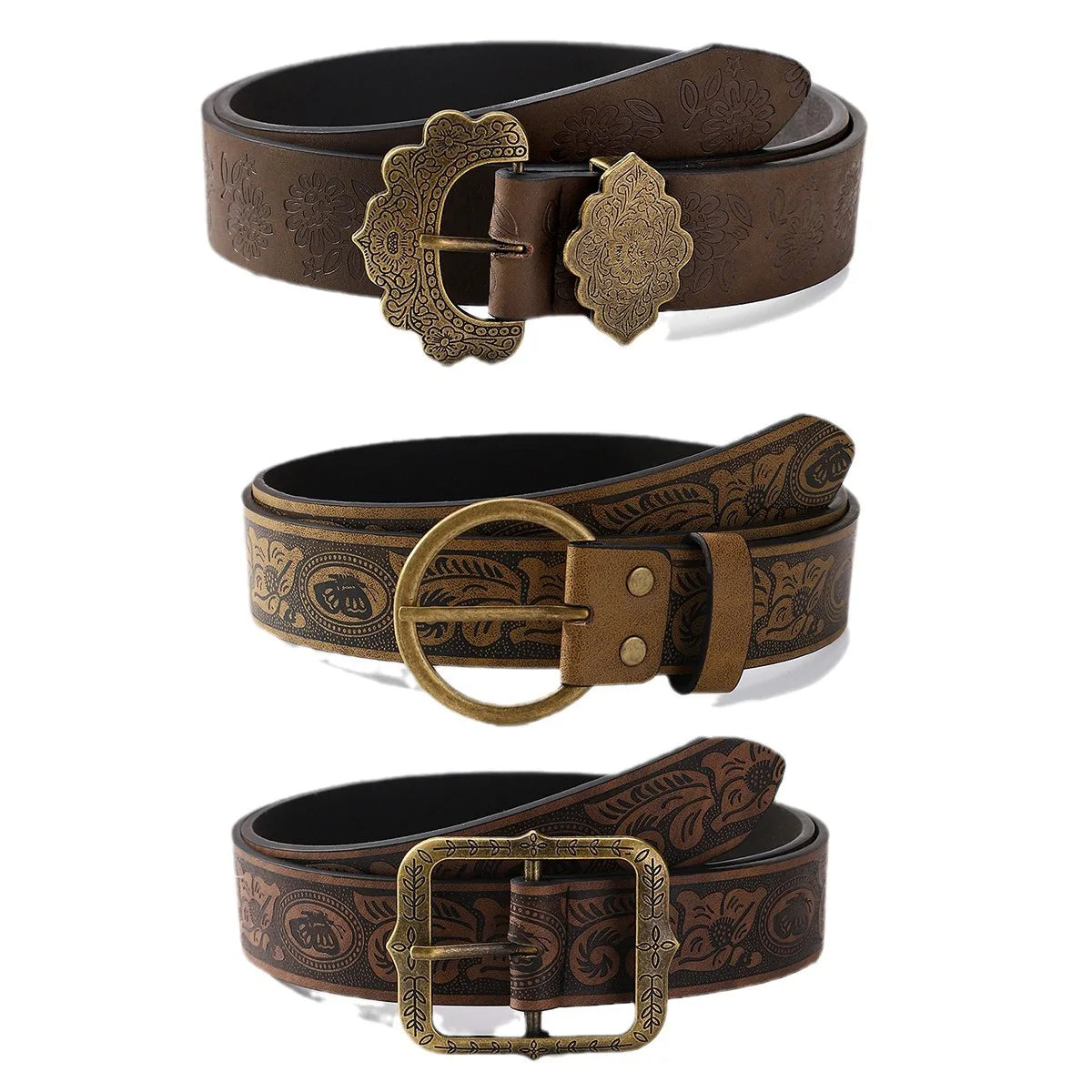 Men Women Vintage Western Leather Buckle Suitable Western Belt  PU Leather Cowgirl Belts for Jeans