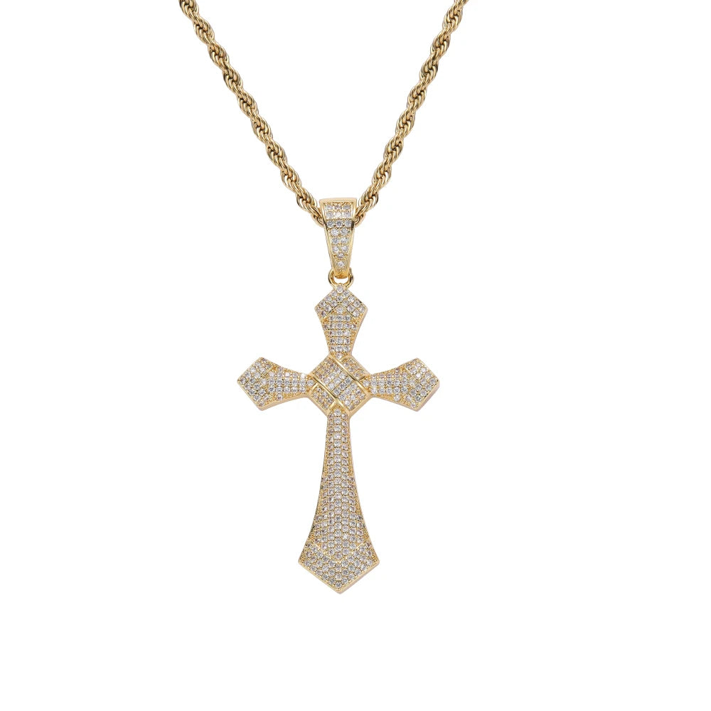 CN371 Bling Bling Cross Brass Setting CZ Hip Hop Necklace Iced Out Jewelry
