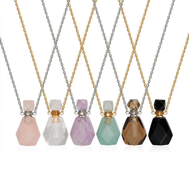 Wholesale Crystal Jade Perfume Bottle Pendant Necklace Aromatherapy Essential Oil Natural Stone Perfume Bottle Pendant Necklace