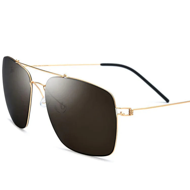 High Quality High End square Rimless Elegant Titanium Black Sunglasses with Polarized Lens for Men