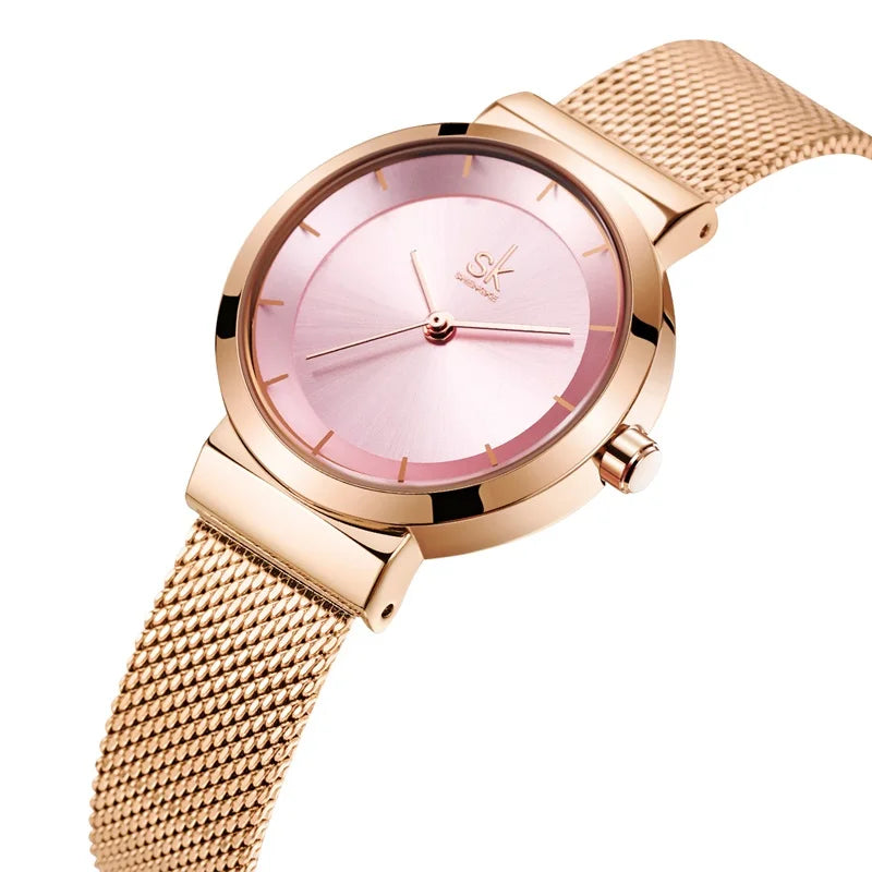 SHENGKE Minimalist Ladies Watches Stainless Steel Watch Band Waterproof Pink Watches for Women Relojes Hombre