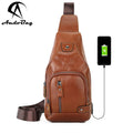 Royal Bagger Chest Bags for Men Genuine Cow Leather with Charge Port Male Shoulder Sling Bag Crossbody Pocket Man Travel Casual