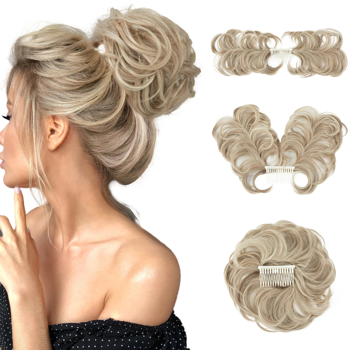 Wholesale New Design DIY Fluffy Messy Curly Hair Bun Comb in Hair Extensions Bun Synthetic Chignon Ponytail for Women
