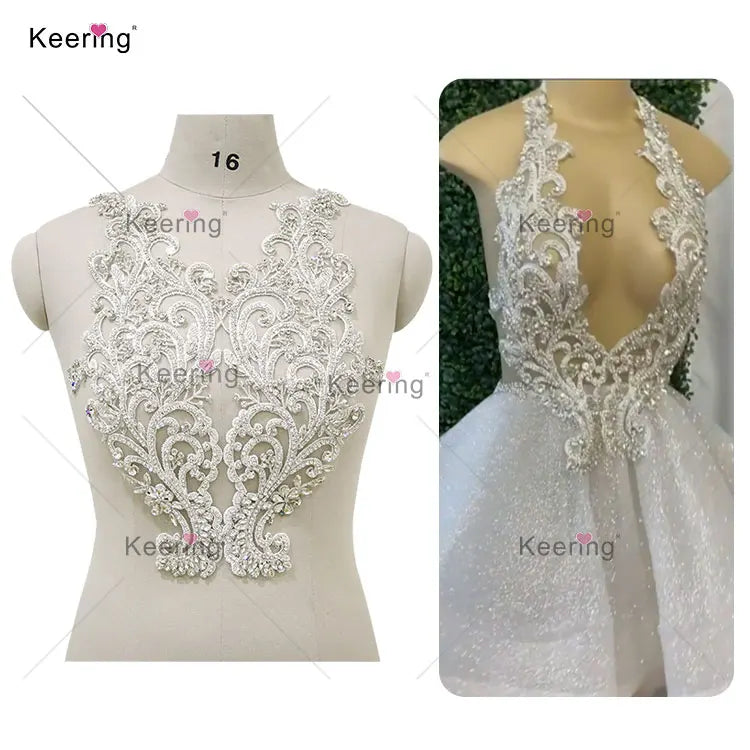Wholesale Tops Crop Embroidery Rhinestone Appliques Bodice Crystal Wedding Dresses  WDP-294