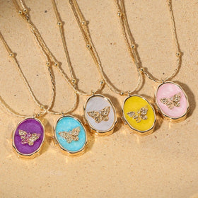 2024 New Fashion Butterfly Shell Album Photo Frame Necklace Wholesale Collar De Acero Inoxidable Fine Jewelry Pendants for Women