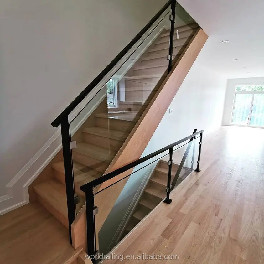 YL METAL New Design Glass Deck Railing with Black Post for Indoor and Outdoor Staircase Decoration