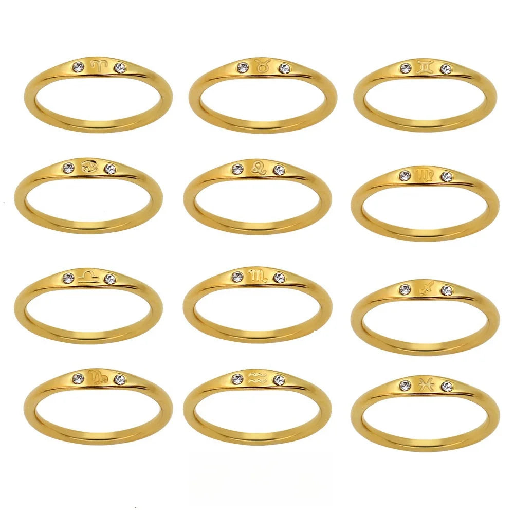 Minimalist Romantic 12 Constellations Stainless Steel Zircon Ring Simple Unisex Trendy Jewelry for Couples Wholesale Supply