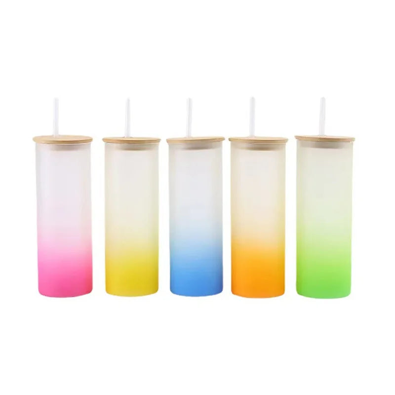 FX Factory Glass Water Bottle with Straw Bamboo Lid Self-driving Travel Custom Logo Printing Changing Color Bottle