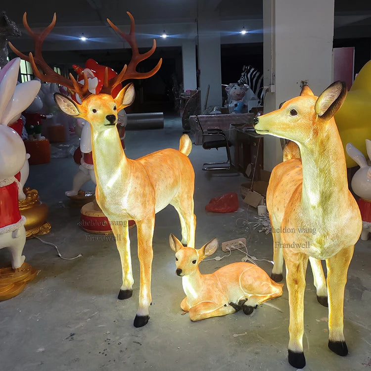 Led Large Outdoor Reindeer/ Gleamy Deer Garden Ornaments/ Resin Life Size Luminous  Deer Statues