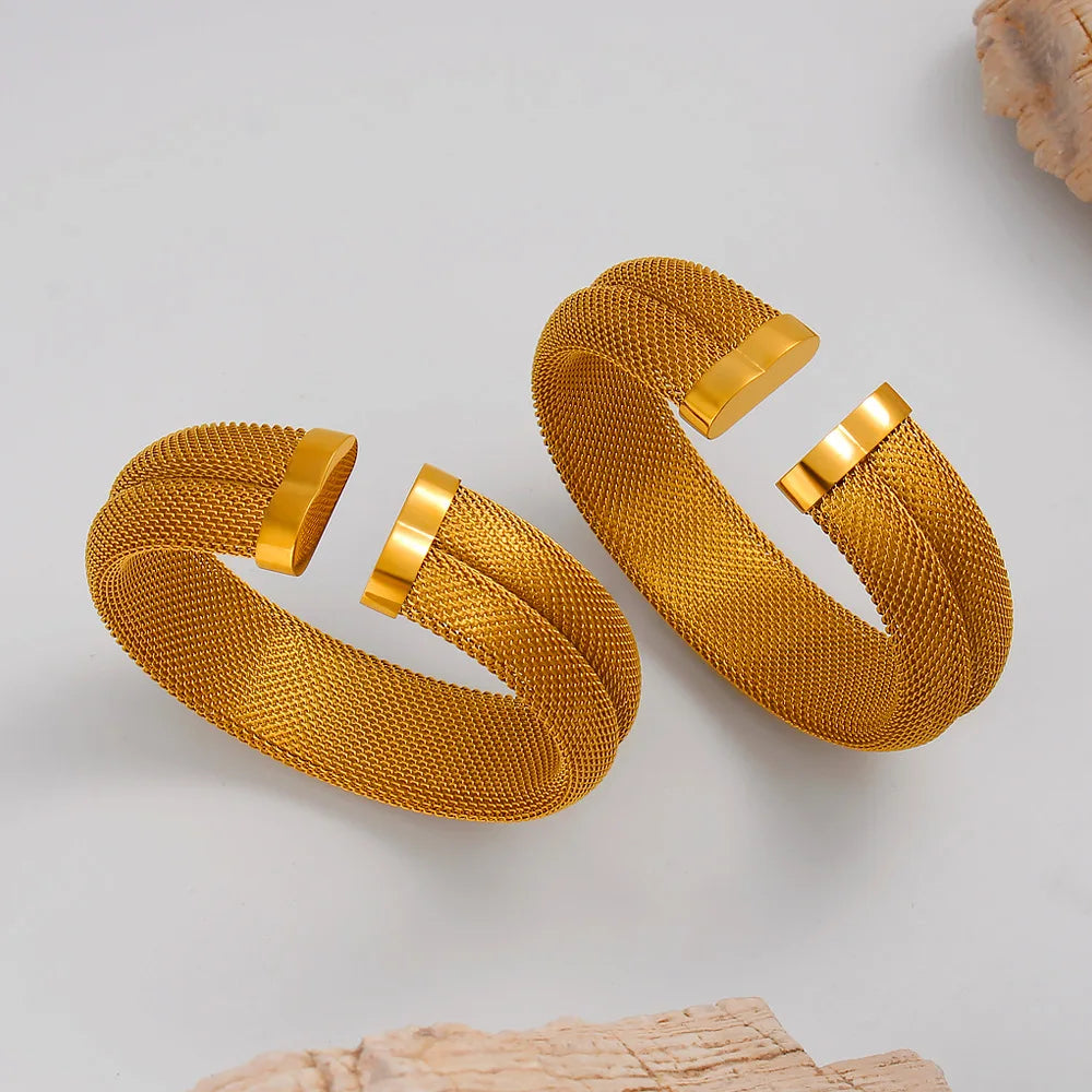 Factory in Stock Wholesale Fashion Mesh Open Cuff Bracelet 18K Stainless Steel C Shape Wide Band Bangle Big Cuff Jewelry