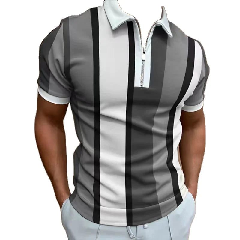 Men's Short Sleeve Color Match Color Zipper Polo Shirt