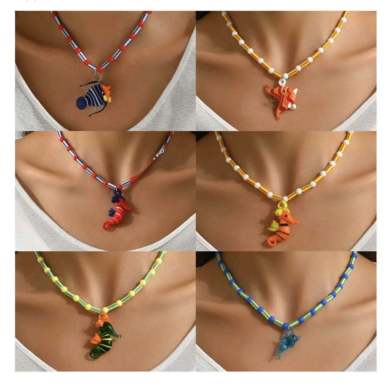 European American Retro Personality Versatile Colorful Glass Fish Pendant Necklace Ocean Handmade Beaded Trendy Buddhism