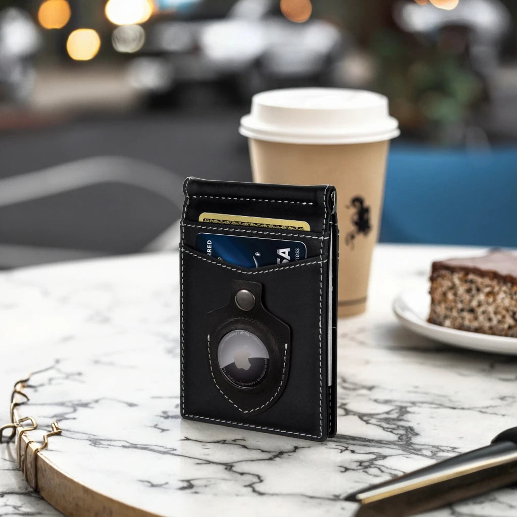 For Boshiho Customized Minimalist Leather Wallet for Men RFID Function Front Pocket with Metal Money Clip Slim and Short Length
