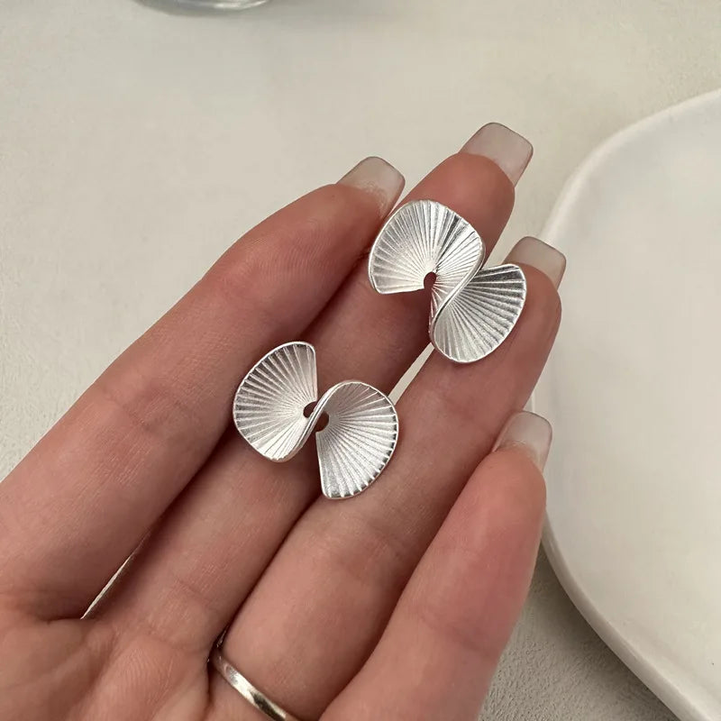 Geometric 925 Sterling Silver Retro Fan-shaped Korean Style Beautiful Stud Earrings Women Jewelry