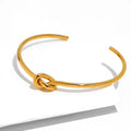 Minimalist 18k IP Gold Plated Adjustable Love Knot Cuff Bangle Non Tarnish Stainless Steel Opening Bangle Knot Bracelet
