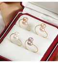 18K Gold Plated Stainless Steel Freshwater Pearl Ring Trendy Adjustable Open Ring Hipster Celestial Fashion Jewelry