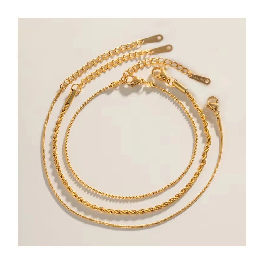Dainty 18k Gold Plated Snake Bracelet Femme Stainless Steel Rose Chain Ankle Bracelets Women Waterproof Jewelry