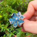 Exaggerated Big Flower Cubic Zirconia Crystal Silver Plated Women Blue Wedding Rings for Brides Hand Jewelry Accessories