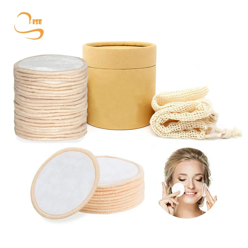 3.15"  Round Daily Used Bamboo Terry Face Cleansing Pads Laundry Bag Set Soft Reusable Make up Remover Sets