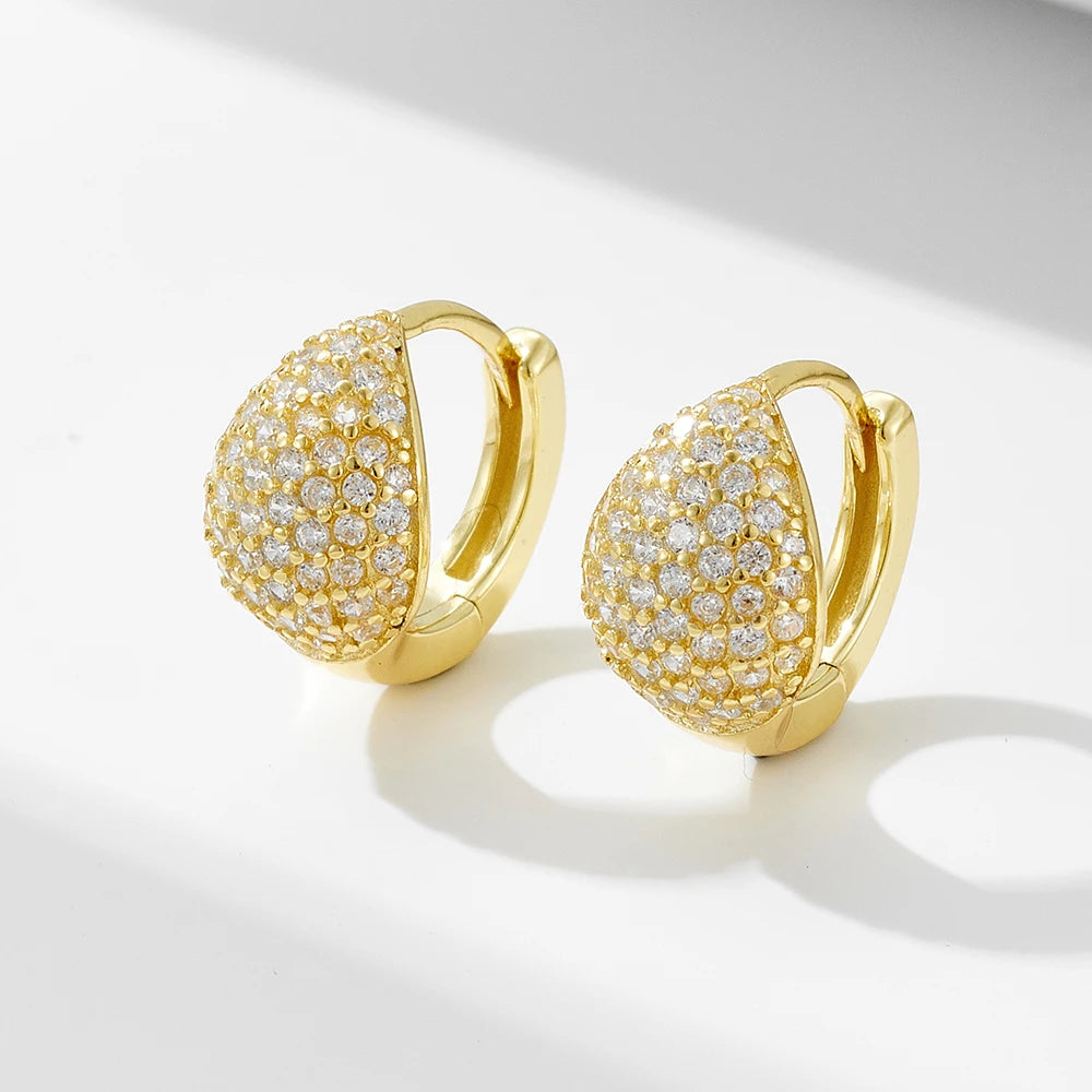 High Quality S925 Sterling Silver Fine Jewelry Geometric Full Fine Micro Paved Cubic Zircon Circle Huggies Hoop Earrings