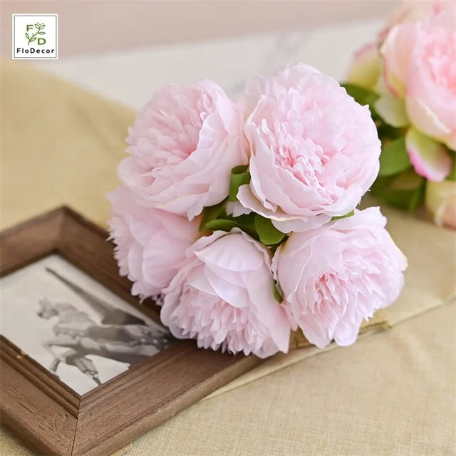 High Quality 5 Heads Artificial Silk Flowers Pink Peony Bridal Bunch Bouquet Wedding Table Centerpiece Party Home Decoration
