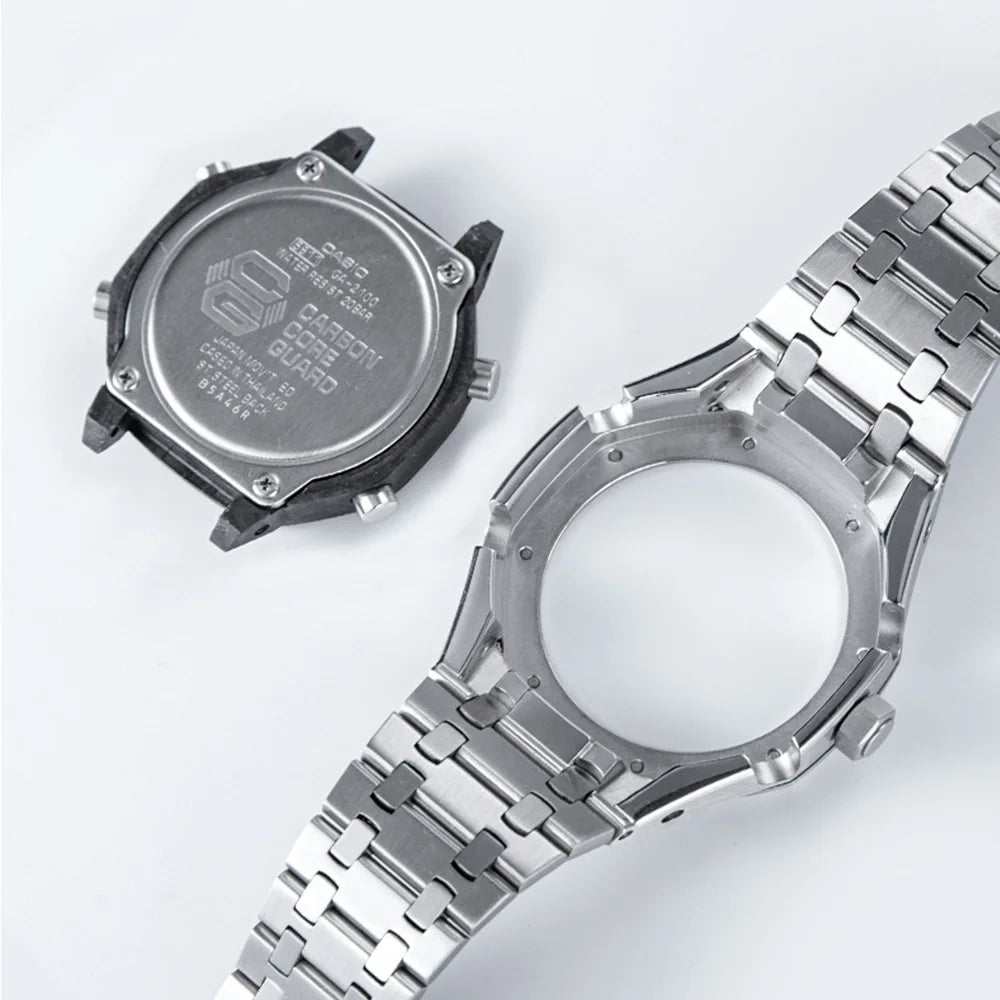 Casual Mens Style Reversible Band Sports Metal Watch Bracelet Waterproof Compatible with Ga2100