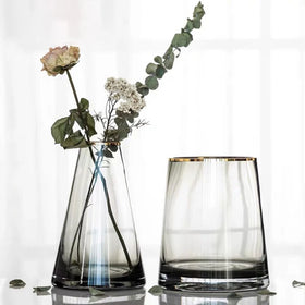 Custom Luxury T-Shape Gold Painted Glass Vase Modern Nordic Style Home Decorative Hand Blown 30cm for Party Wedding Christmas