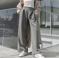 Enyami New Fall Autumn Arrivals Business Casual Grey Pants High Waist Woven Wide Leg Women Trousers