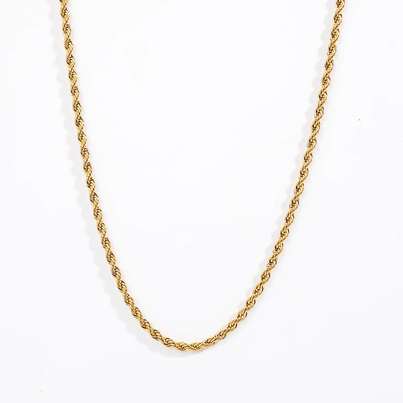 Hip Hop Jewelry Wholesale 3mm Stainless Steel Plated 14k 18k Gold Rope Chain Necklace Twist Rope Chain Necklace