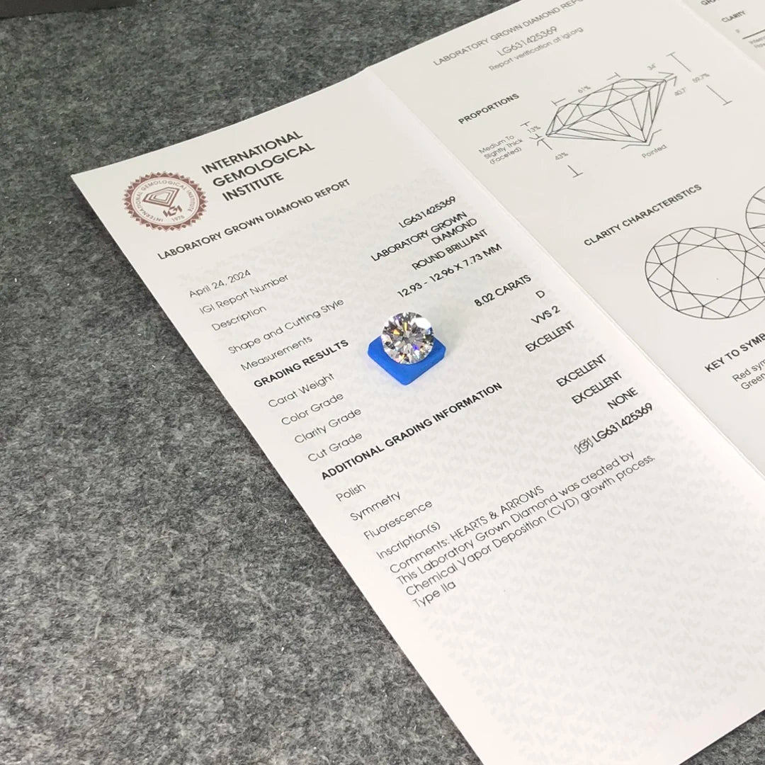 IGI  Certified 8.02ct  D VVS2 Wholesale Lab Created Diamond CVD Lab Grown Diamond