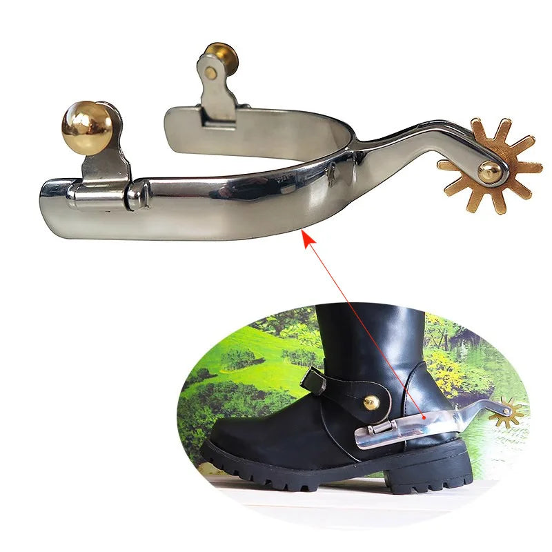 Western Style Stainless Steel Horse Spurs With Copper Horse Spur with Brass Rowel and Buttons