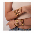 Stackable Waterproof Gold Plated Cuff Bracelets Plain Chunky Diamond Adjustable Stainless Steel Bangles