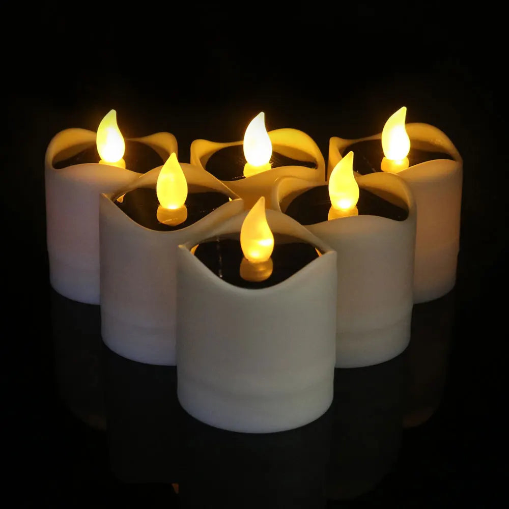 Solar Candles Flameless LED Tea Light Realistic Flickering Warm Light Yellow Light Waterproof Electric Candle for Garden