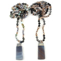 Fashion Boho Jewelry 6mm Amazonite Lava Natural Stone Crystal Glass Knotted Gray Rectangle Pendant Necklace for Women
