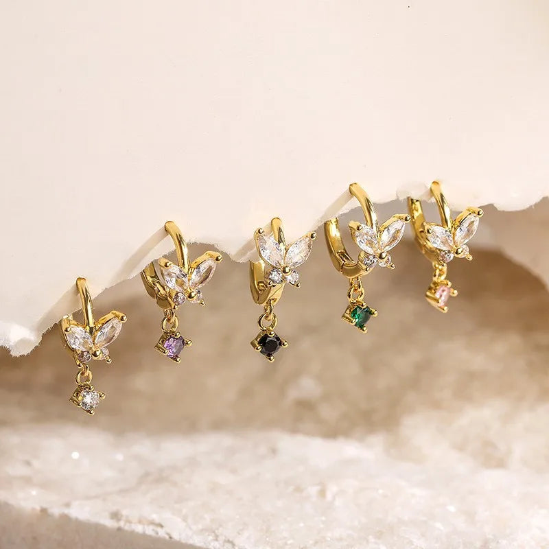 Exquisite Colorful Zircon Butterfly Hoop Earrings Temperament Fashion Design Huggie Earrings for Women