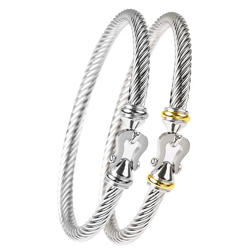 LC202312140 Wholesale Fashion Stainless Steel Twist Men Women Bangle Bracelet for Men and Women