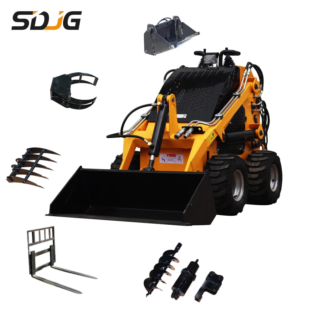 SDJG Ce Epa 13.5Hp 25Hp 4wd Diesel Gasoline Wheel Narrow Compact Small Mini Skid Steer Loader