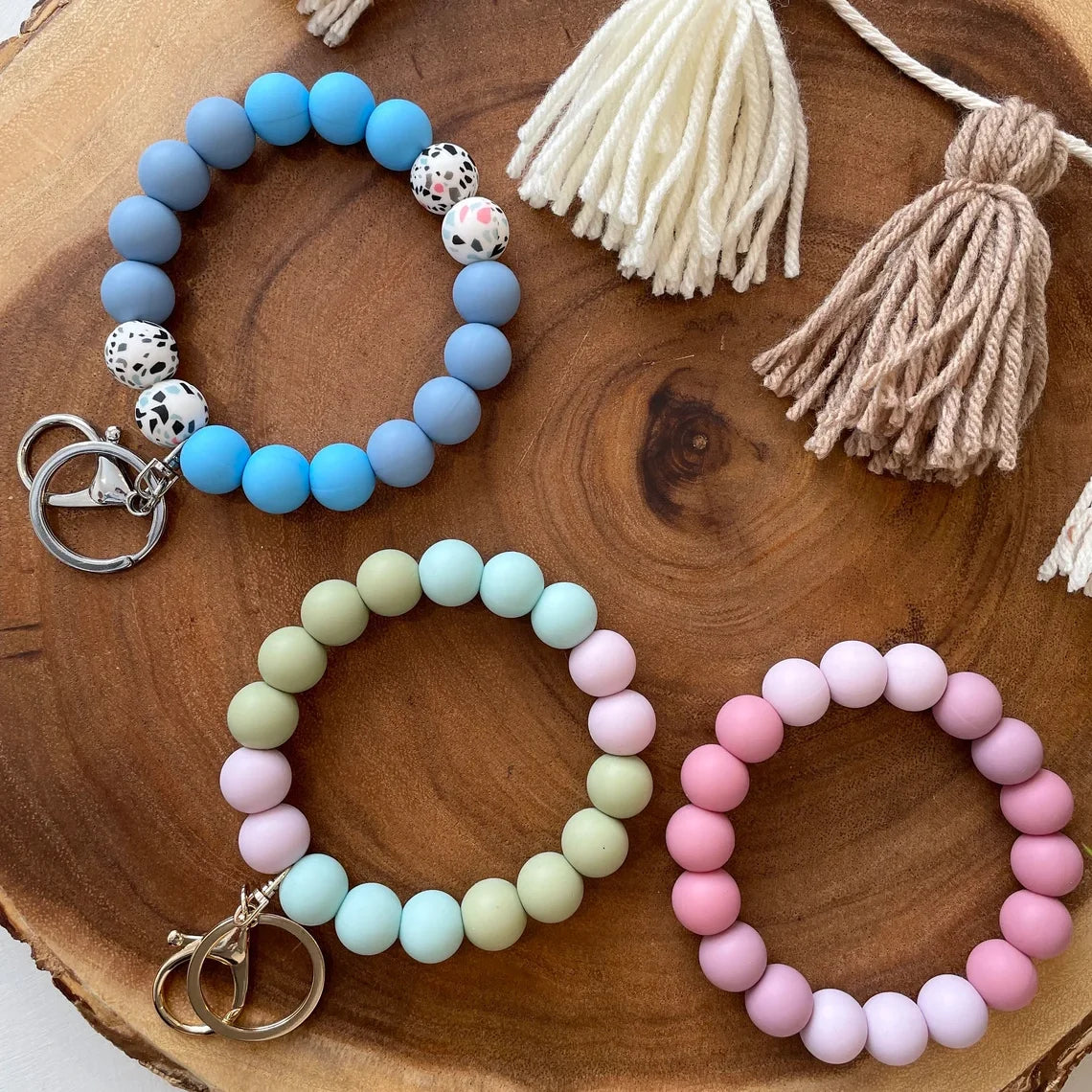 Lobster Clasp Key Ring Bracelet Pastel Themed Silicone Wristlet Keychain