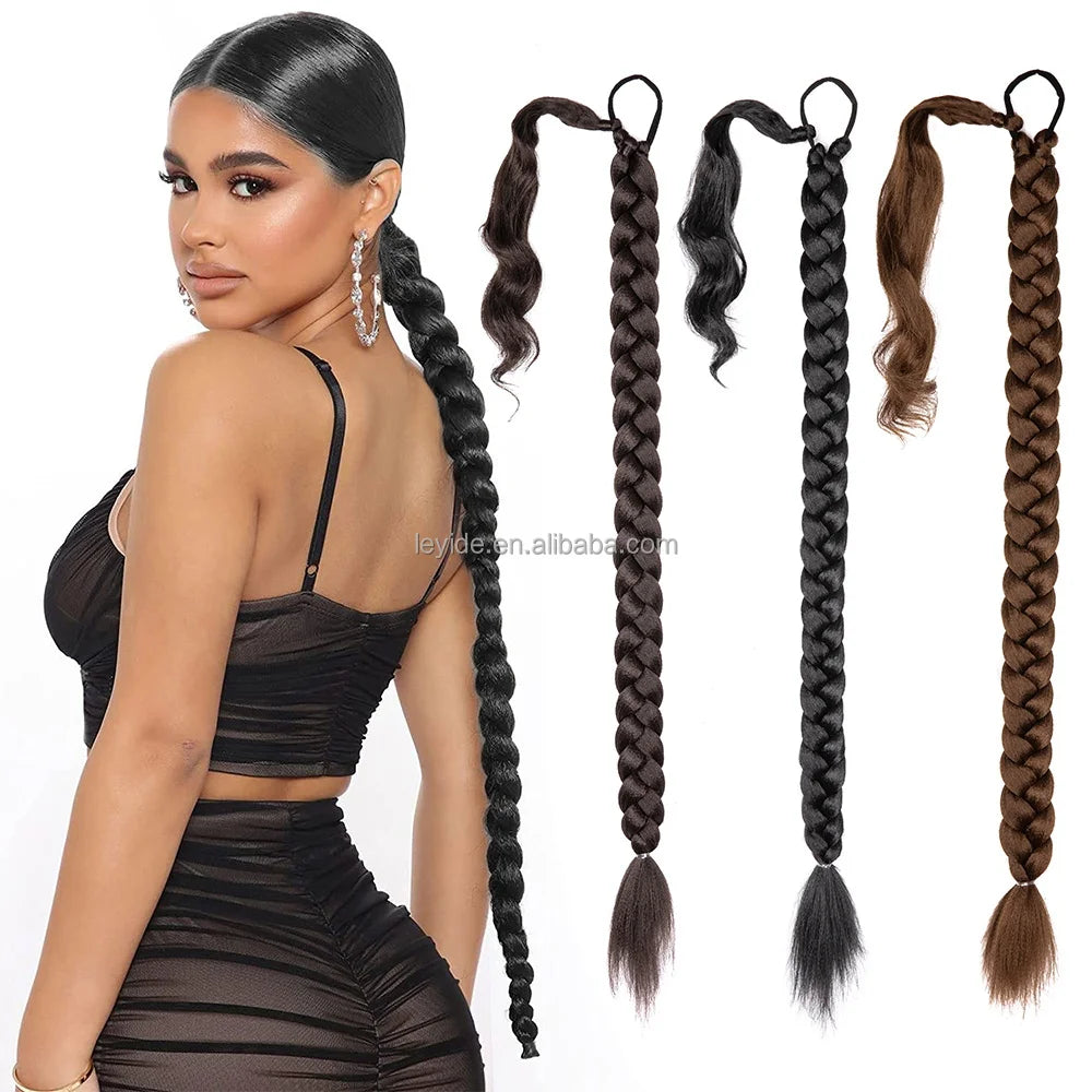 AliLeader Long Braided Ponytail Extension with Hair Tie  Wrap Around Hair Extensions Ponytail Synthetic Hair Piece for Women