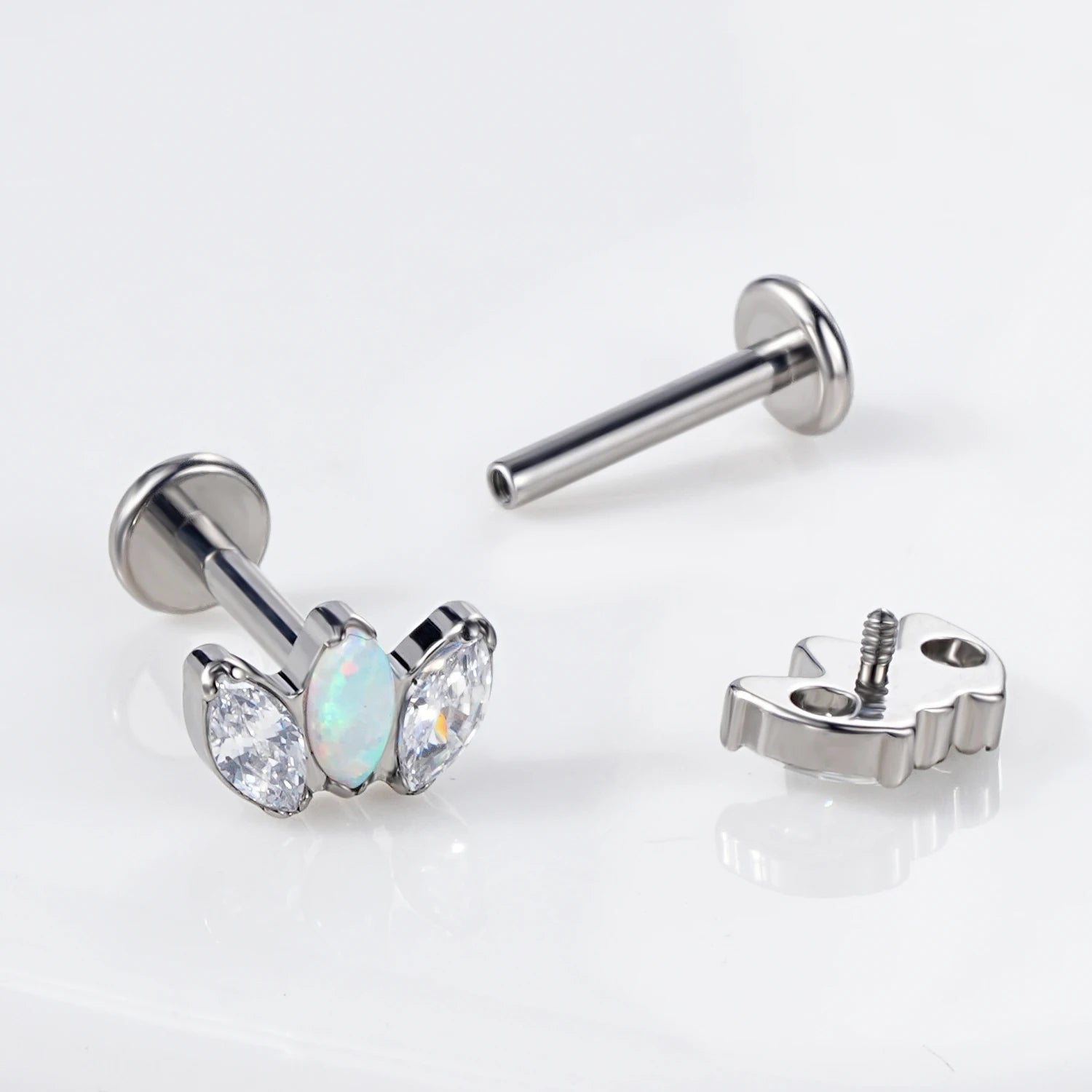 Toposh ASTM F136 Titanium Labret Flat Back Earring Piercing Jewelry Threadless CZ G23 Cartilage Lip Zircon Weddings Engagements