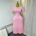 Knitted Short Sleeve Pearl Midi Sweater Dress for Women