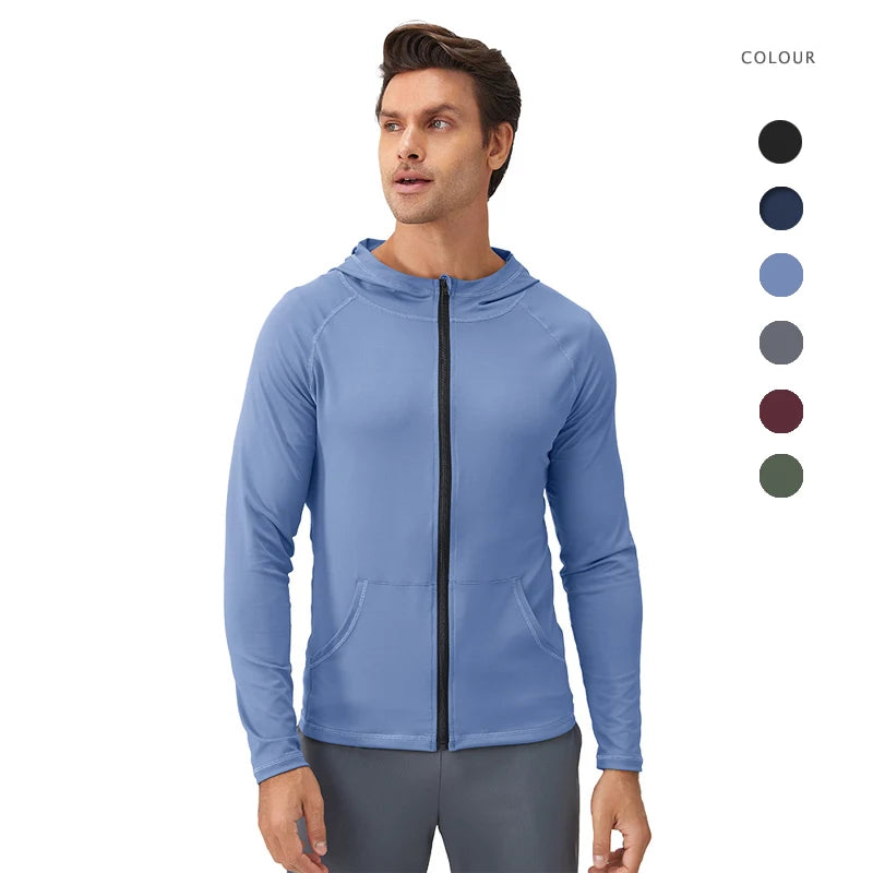 Men's Quick-Drying Breathable Zipper Jacket for Fitness Training Stand Collar Anti-UV for Autumn Running Active Bottoms for