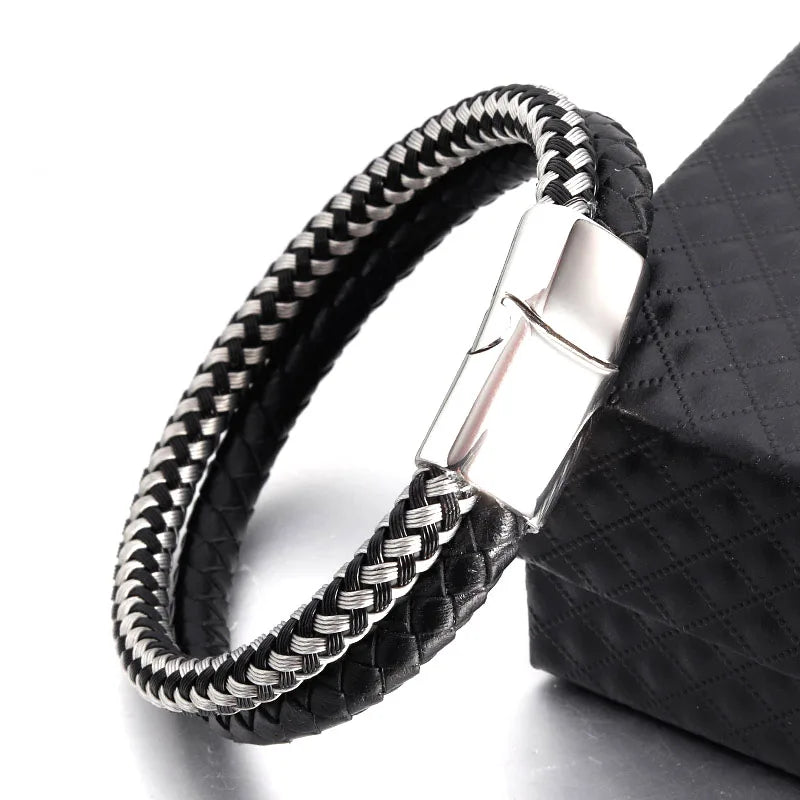 Handmade Braided Punk Rope Stainless Steel Silver Plated Magnetic 316L Unisex Bangles Trendy Gift