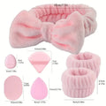 Hot Popular Flannel Facial Makeup High Elastic Washable Headband Wrist Washband Set Reusable Fiber Powder Puff Blender Sponge