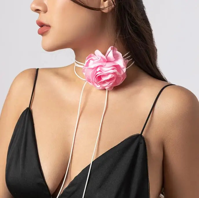 Korea Style Choker Necklace Multicolor Pink  White Flower Charms Necklace for Women Wedding Party Choker Collar Jewelry Gifts