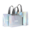 Custom Logo Reusable for Pink Holographic Metallic Shiny Laminated Non Woven Iridescent Gift Tote Bag Long Shopping Bag