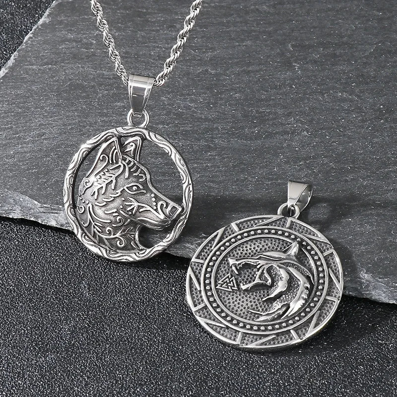 Punk Street Vintage Hip Hop Pendant Necklace Fashion Jewelry Gift Stainless Steel Viking Animal Wolf Head Pendant Necklaces