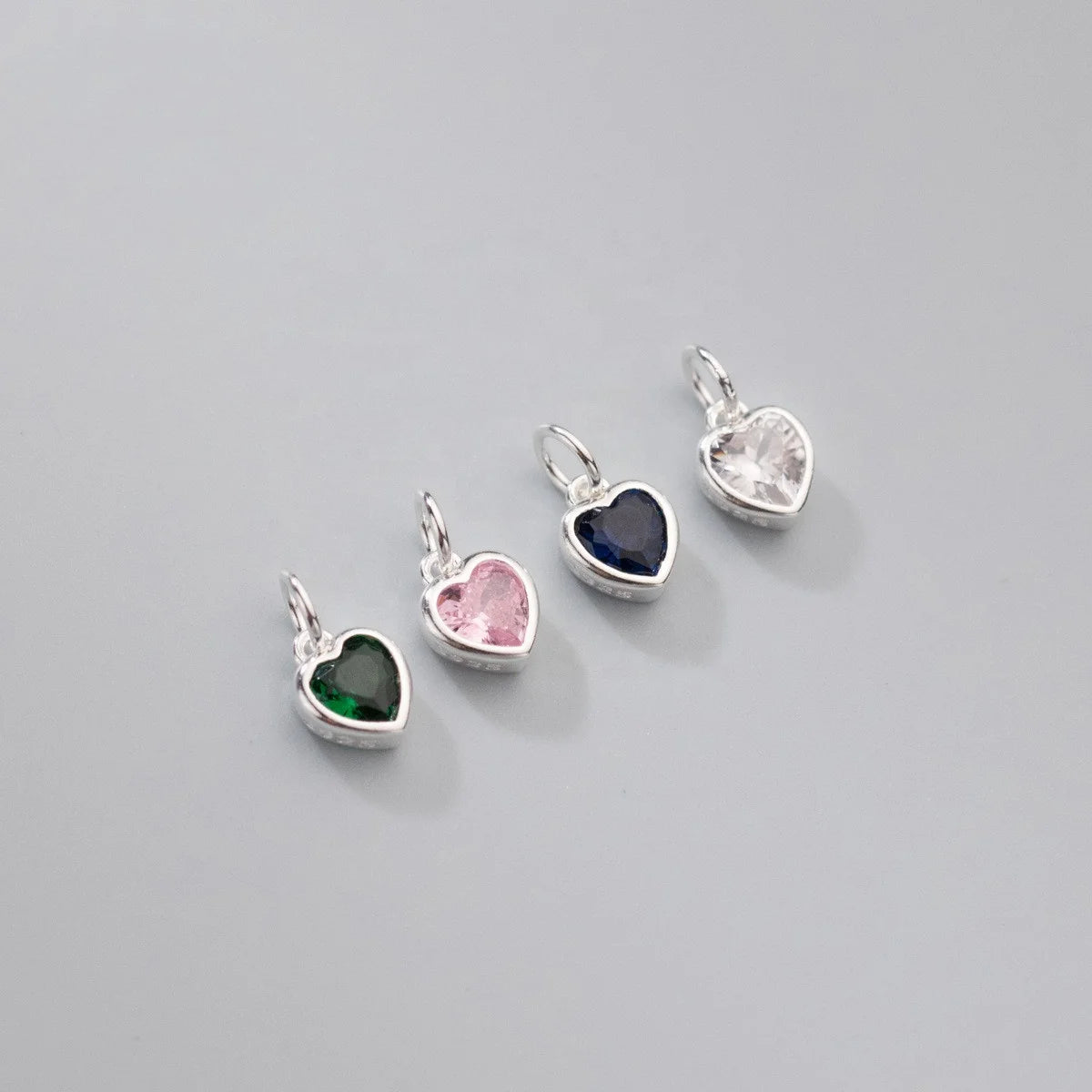 Hot Sales 925 Sterling Silver Blue Green pink Heart Zircon Pendant for Fashion Jewelry Making Charms