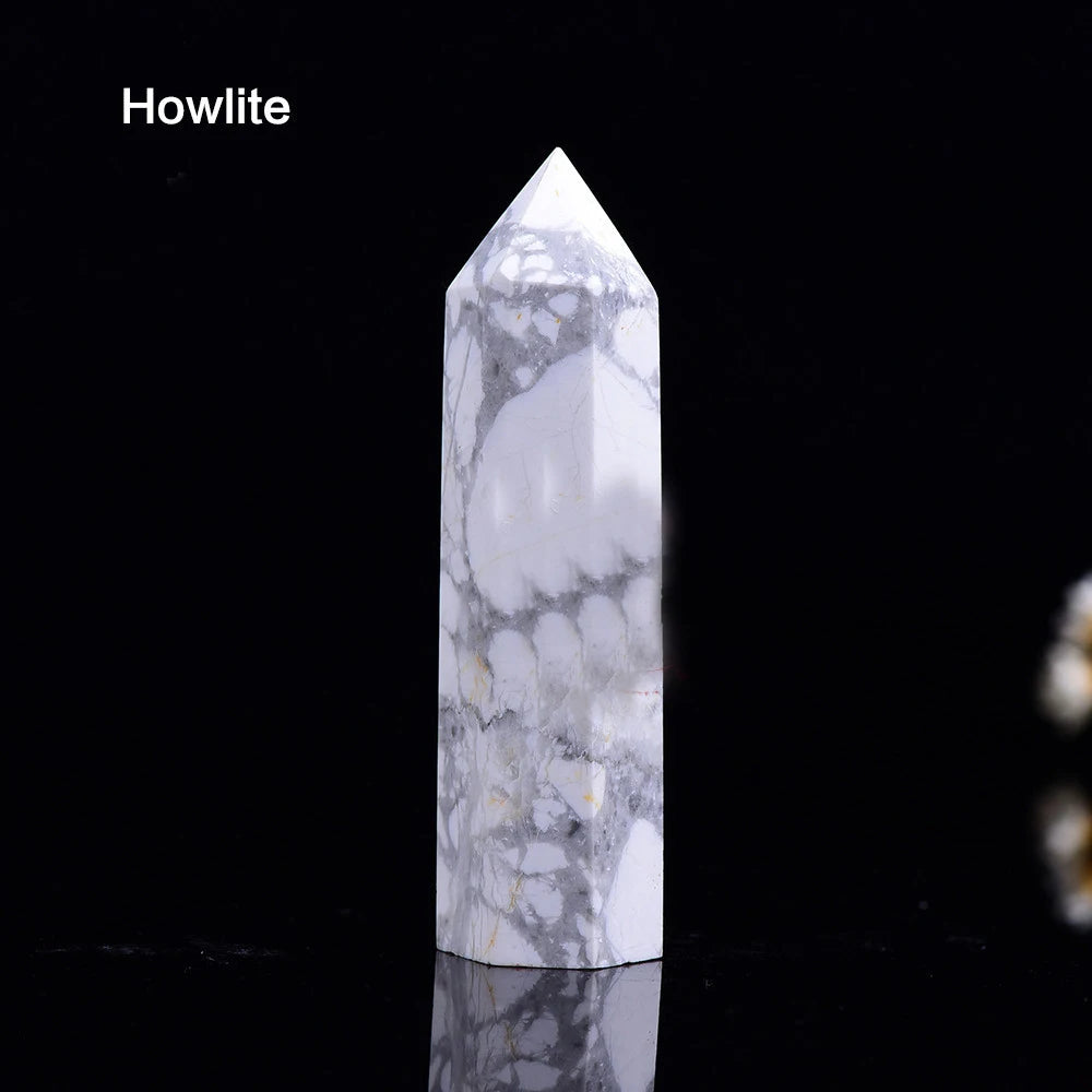 Natural Healing Carved Crystal Polished Hexagonal Tower Wand Home Decor Gift Souvenir Healing Reiki Chakra Stone