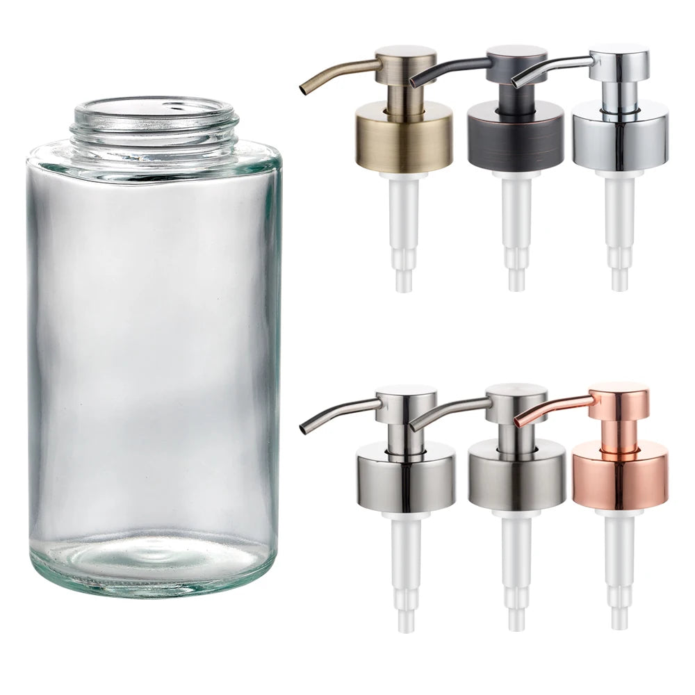 400ml Wall Mounted Clear Glass Soap Dispenser with Foam Lotion Pump Stainless Steel Matte Bathroom Sink